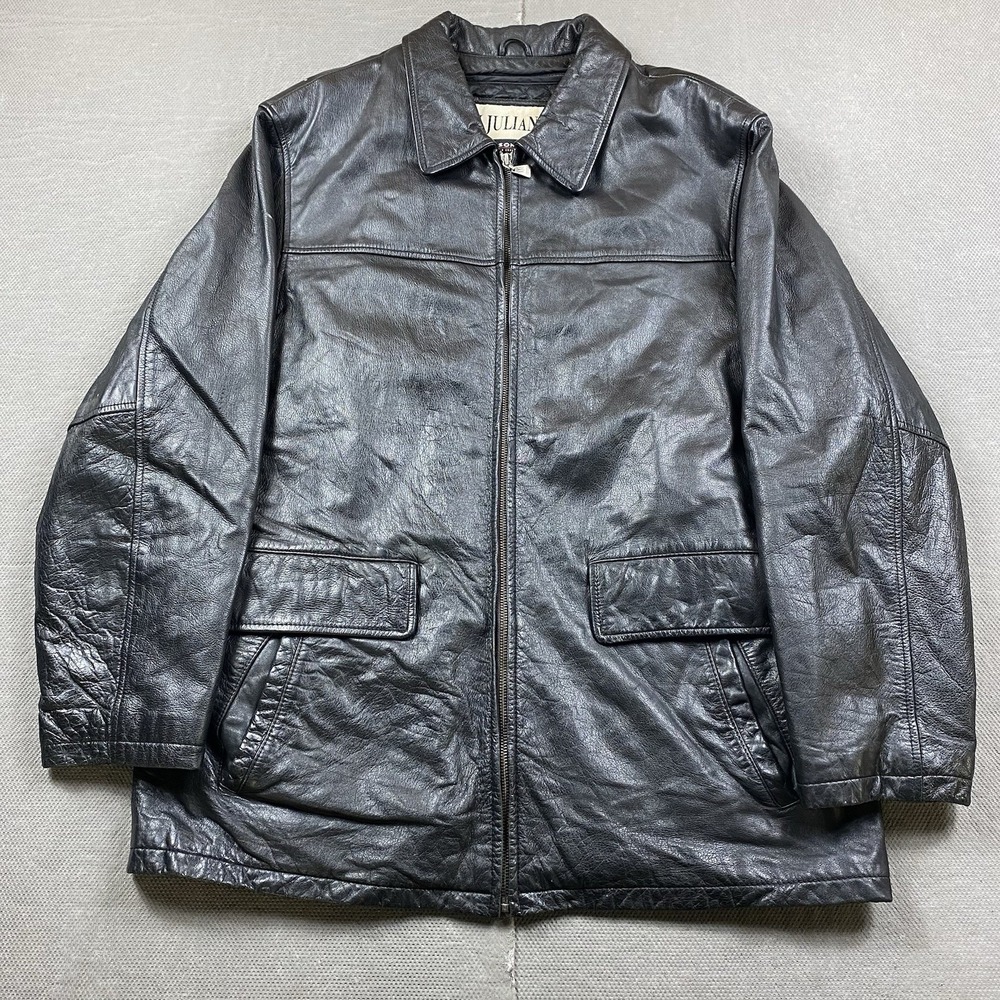 Vintage Wilsons M. Julian Leather Jacket Mens XL Black Smooth Quilt Lined Zip